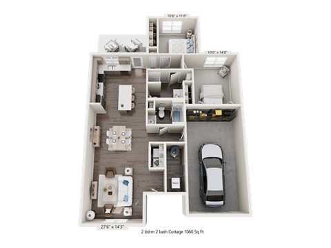 Floor plan for 2 beds, 2 baths, 1060 sqft